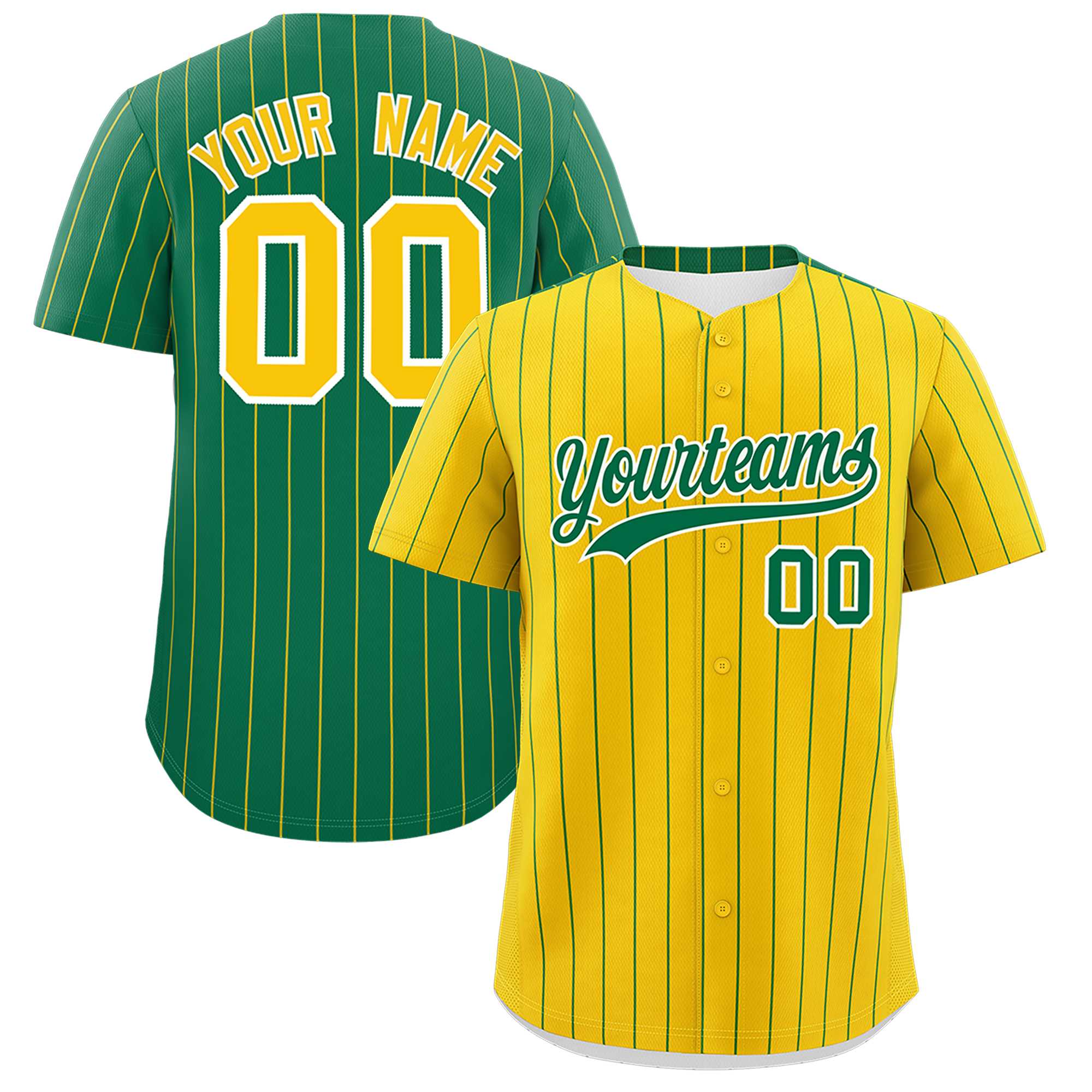 Custom Gold Kelly Green Pinstripe Personalized Two-Tone Authentic Baseball Jersey