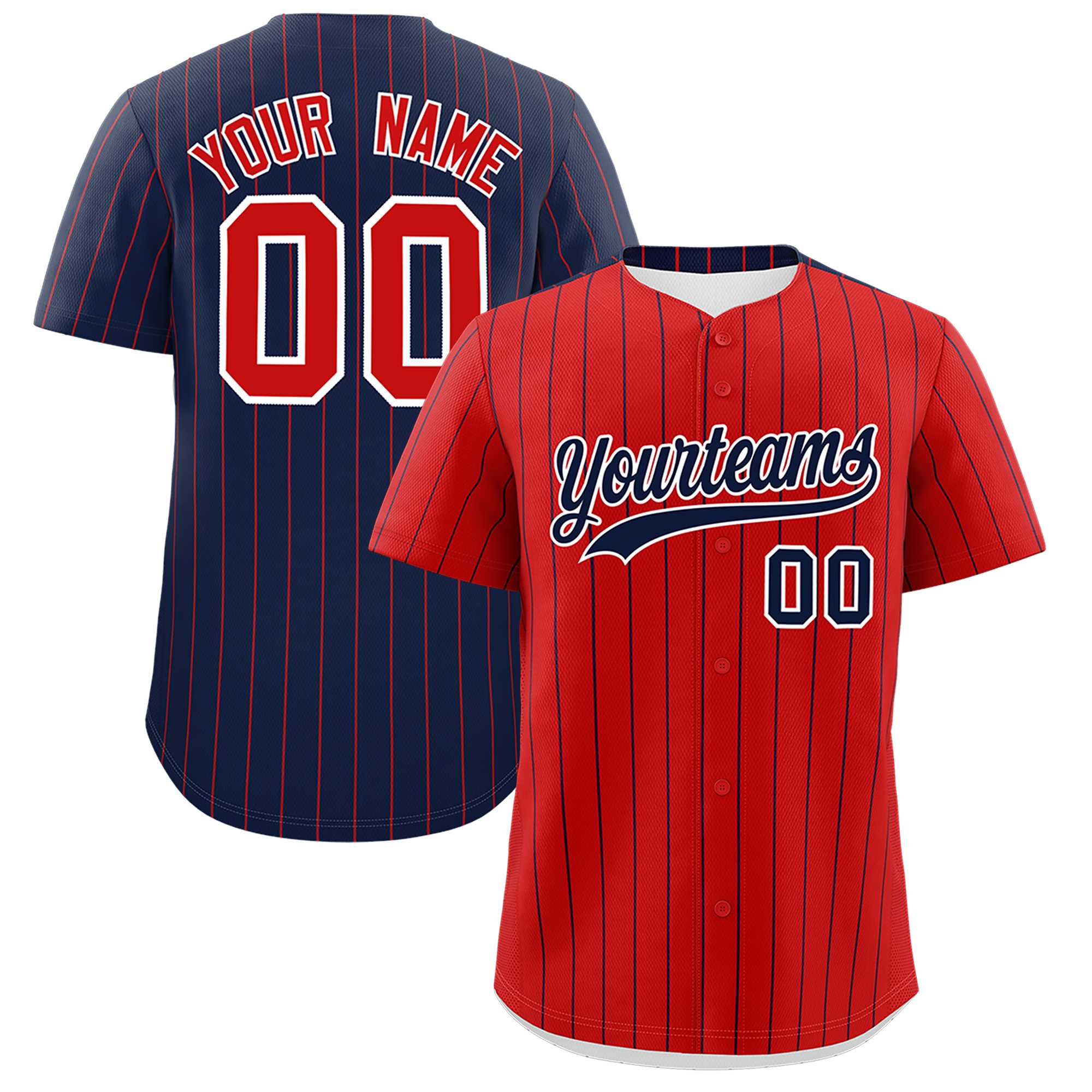 Custom Red Navy Pinstripe Personalized Two-Tone Authentic Baseball Jersey