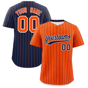 Custom Orange Navy Pinstripe Personalized Two-Tone Authentic Baseball Jersey