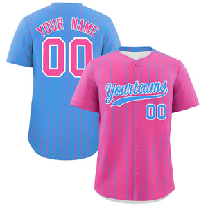 Custom Pink Powder Blue Pinstripe Personalized Two-Tone Authentic Baseball Jersey