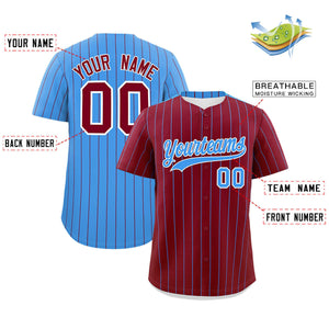 Custom Crimson Powder Blue Pinstripe Personalized Two-Tone Authentic Baseball Jersey