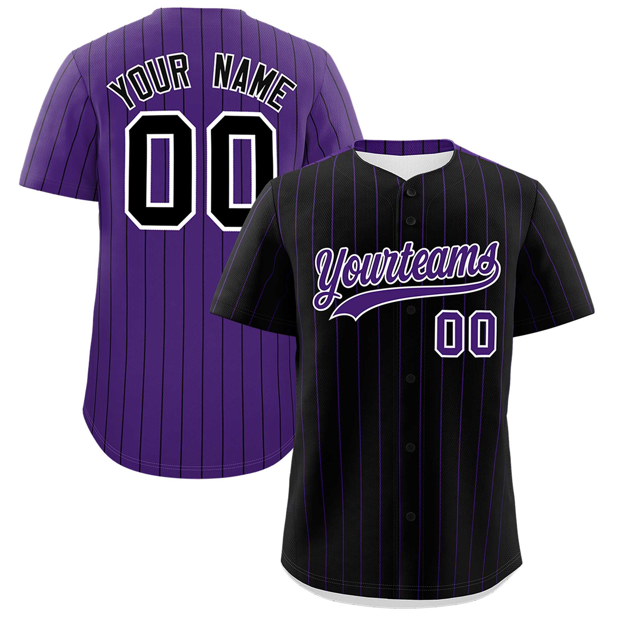 Custom Black Purple Pinstripe Personalized Two-Tone Authentic Baseball Jersey