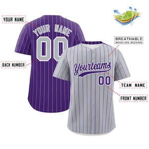 Custom Gray Purple Pinstripe Personalized Two-Tone Authentic Baseball Jersey