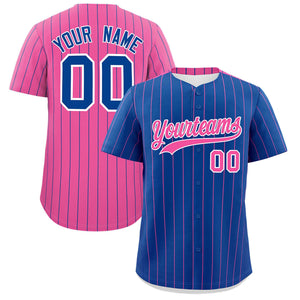 Custom Royal Pink Pinstripe Personalized Two-Tone Authentic Baseball Jersey