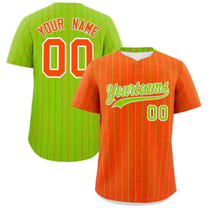 Custom Orange Neon Green Pinstripe Personalized Two-Tone Authentic Baseball Jersey