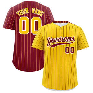 Custom Gold Crimson Pinstripe Personalized Two-Tone Authentic Baseball Jersey