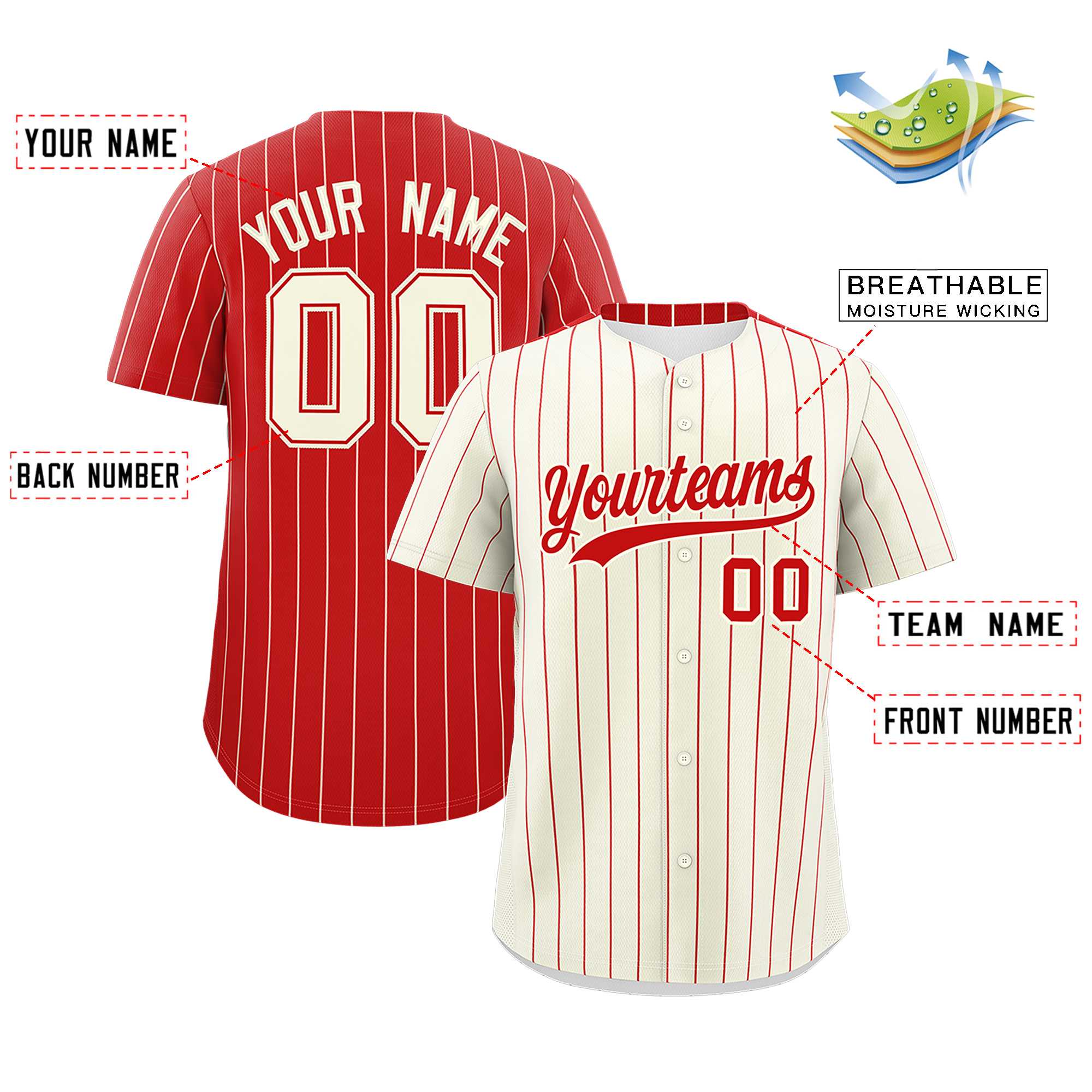 Custom Cream Red Pinstripe Personalized Two-Tone Authentic Baseball Jersey