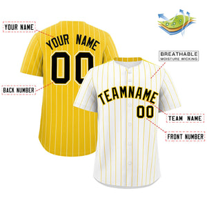 Custom White Gold Pinstripe Personalized Two-Tone Authentic Baseball Jersey