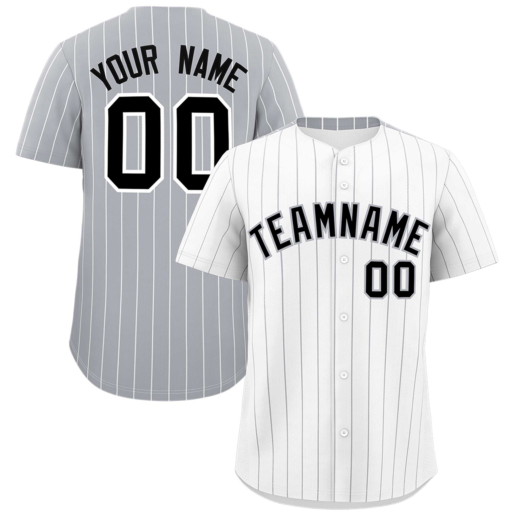 Custom White Gray Pinstripe Personalized Two-Tone Authentic Baseball Jersey