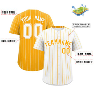 Custom White Yellow Pinstripe Personalized Two-Tone Authentic Baseball Jersey