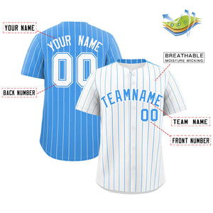 Custom White Powder Blue Pinstripe Personalized Two-Tone Authentic Baseball Jersey