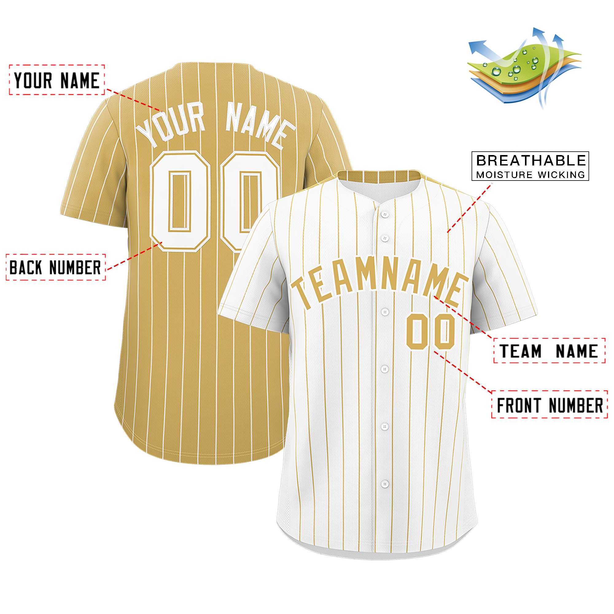 Custom White Old Gold Pinstripe Personalized Two-Tone Authentic Baseball Jersey