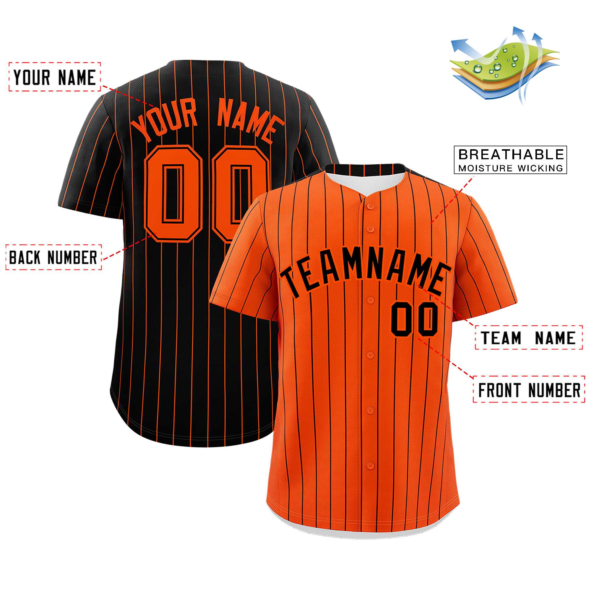 Custom Orange Black Pinstripe Personalized Two-Tone Authentic Baseball Jersey