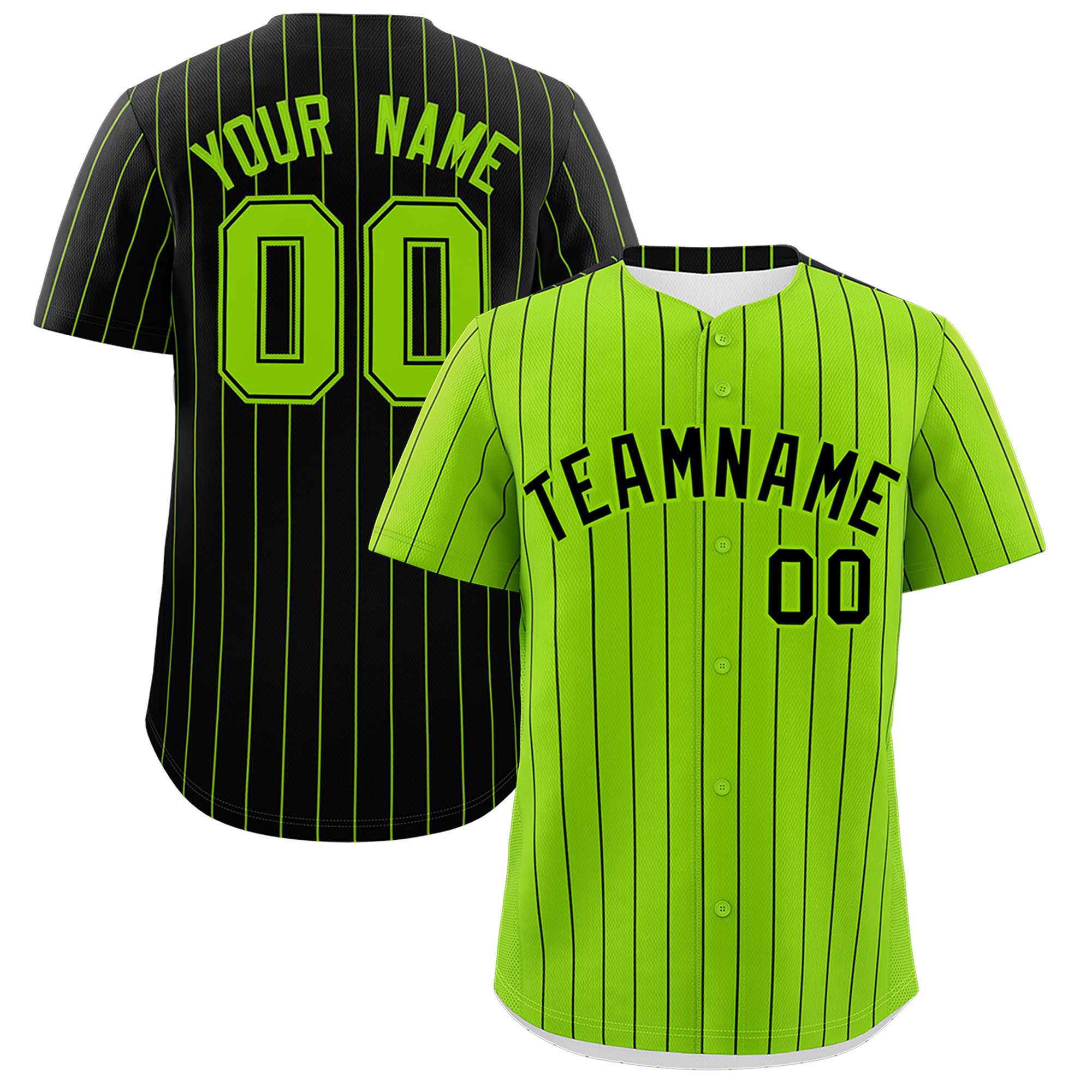 Custom Neon Green Black Pinstripe Personalized Two-Tone Authentic Baseball Jersey