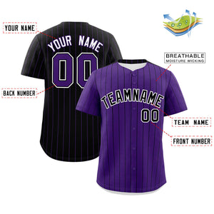 Custom Purple Black Pinstripe Personalized Two-Tone Authentic Baseball Jersey