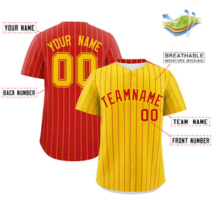 Custom Gold Red Pinstripe Personalized Two-Tone Authentic Baseball Jersey