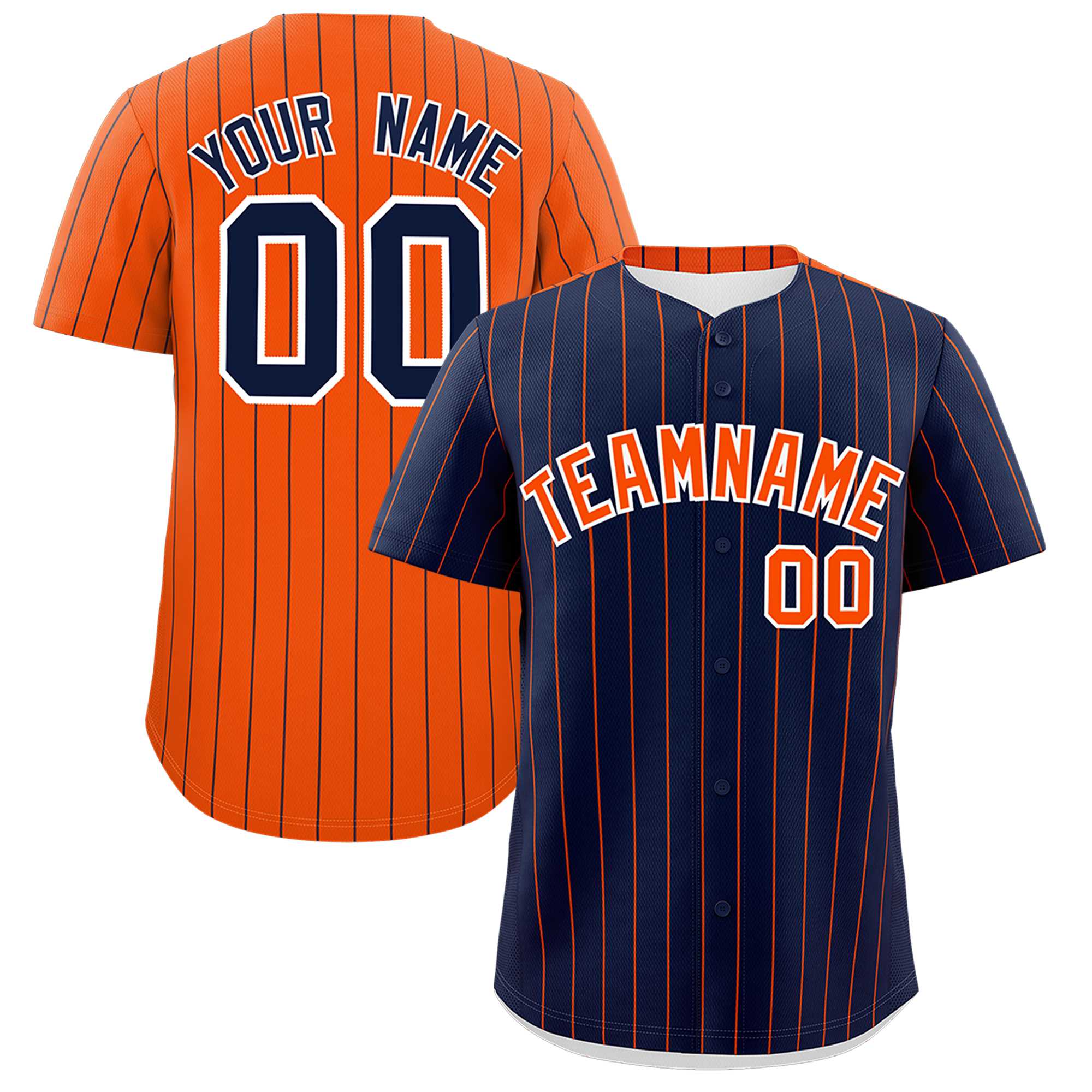 Custom Navy Orange Pinstripe Personalized Two-Tone Authentic Baseball Jersey