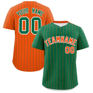 Custom Kelly Green Orange Pinstripe Personalized Two-Tone Authentic Baseball Jersey