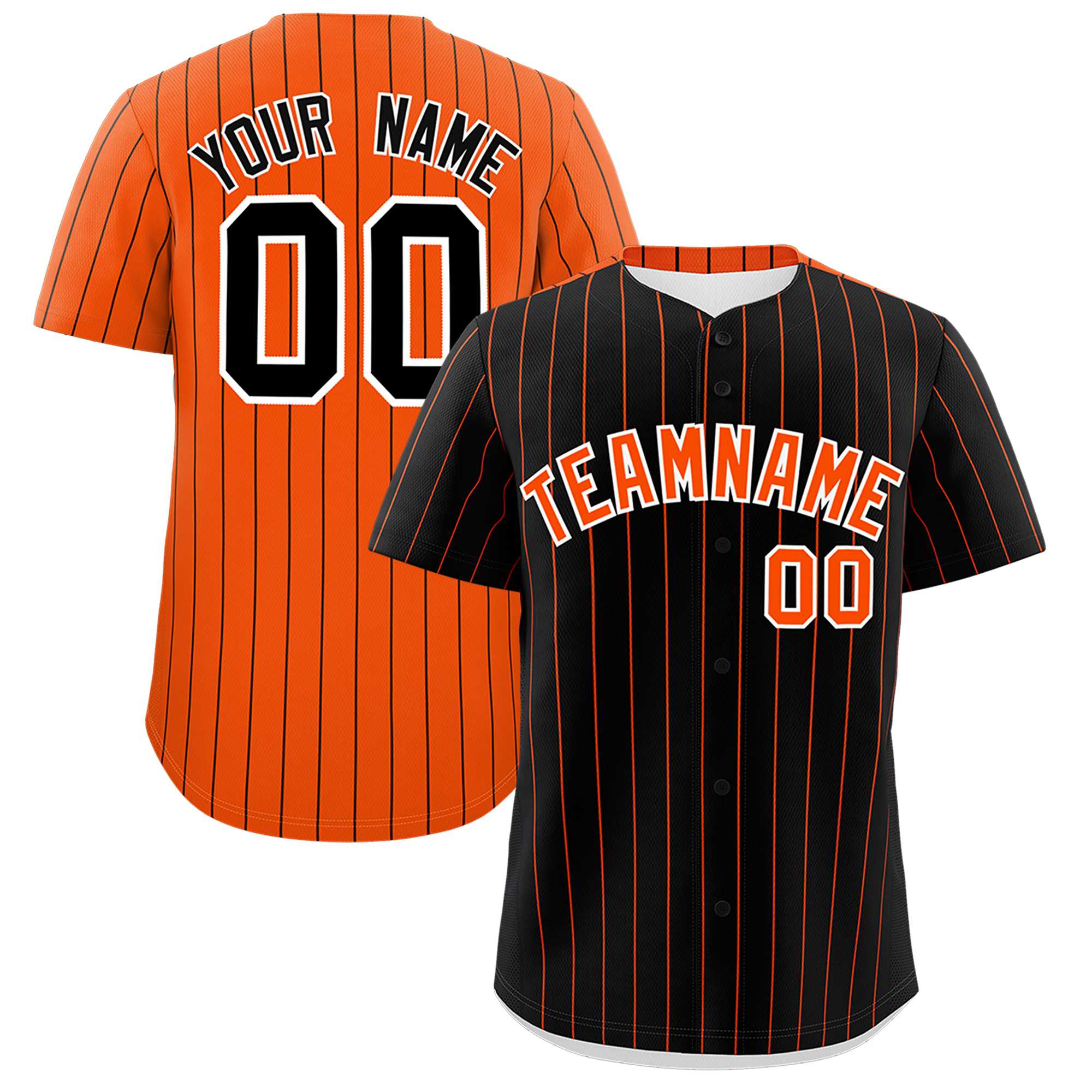 Custom Black Orange Pinstripe Personalized Two-Tone Authentic Baseball Jersey