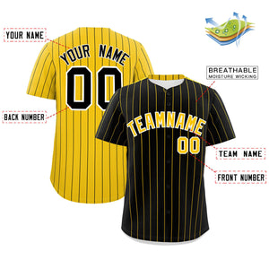 Custom Black Gold Pinstripe Personalized Two-Tone Authentic Baseball Jersey