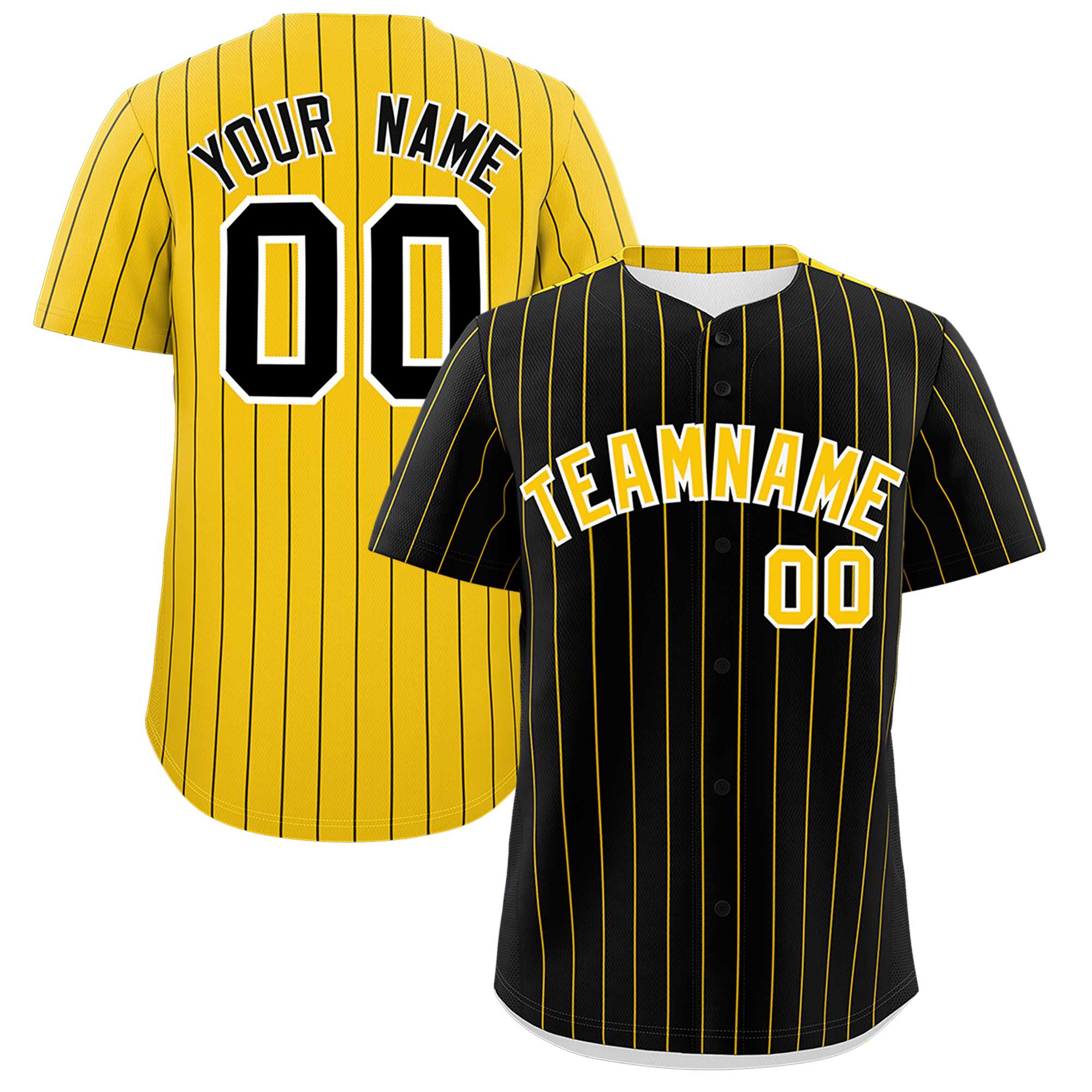 Custom Black Gold Pinstripe Personalized Two-Tone Authentic Baseball Jersey