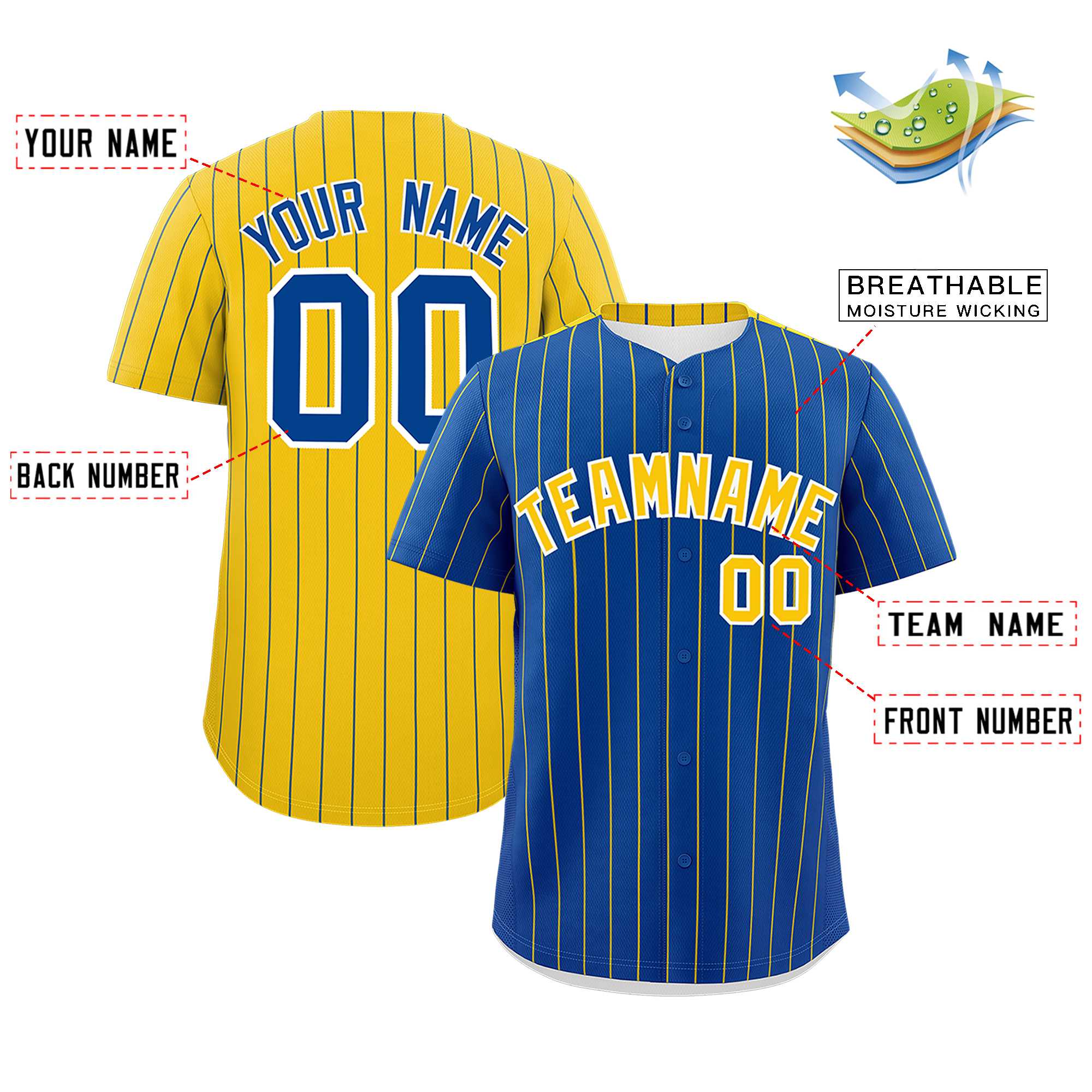 Custom Royal Gold Pinstripe Personalized Two-Tone Authentic Baseball Jersey