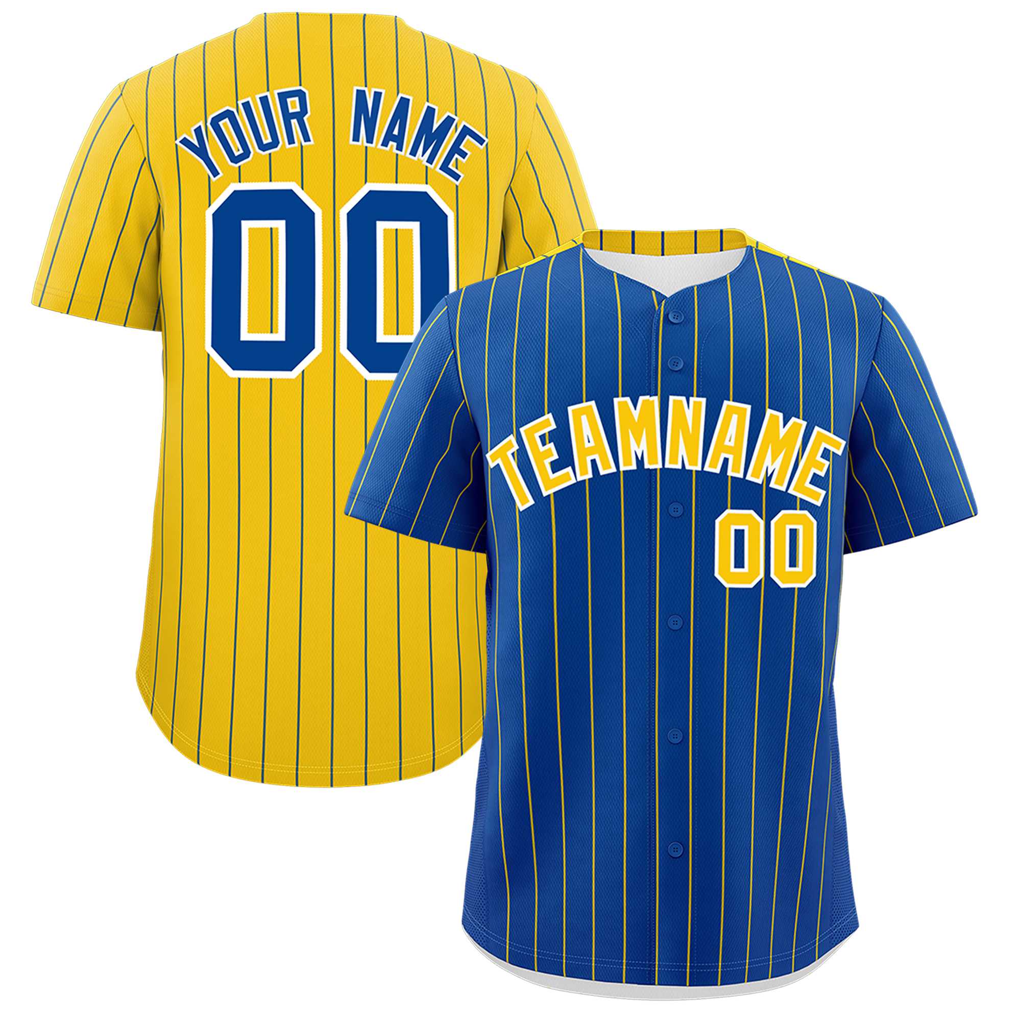 Custom Royal Gold Pinstripe Personalized Two-Tone Authentic Baseball Jersey