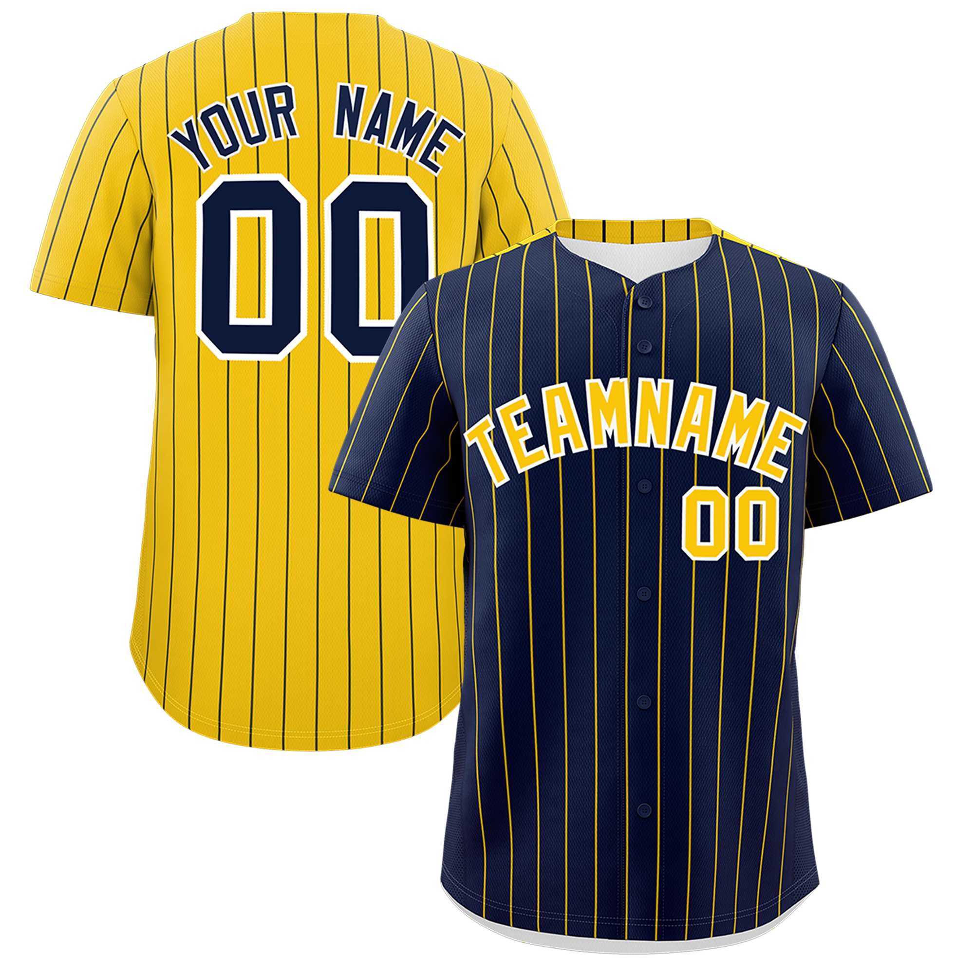 Custom Navy Gold Pinstripe Personalized Two-Tone Authentic Baseball Jersey