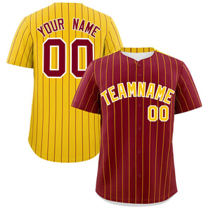 Custom Crimson Gold Pinstripe Personalized Two-Tone Authentic Baseball Jersey