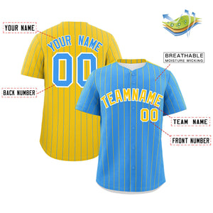 Custom Powder Blue Gold Pinstripe Personalized Two-Tone Authentic Baseball Jersey