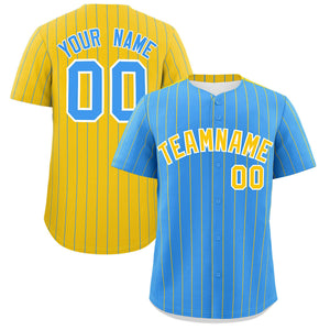 Custom Powder Blue Gold Pinstripe Personalized Two-Tone Authentic Baseball Jersey