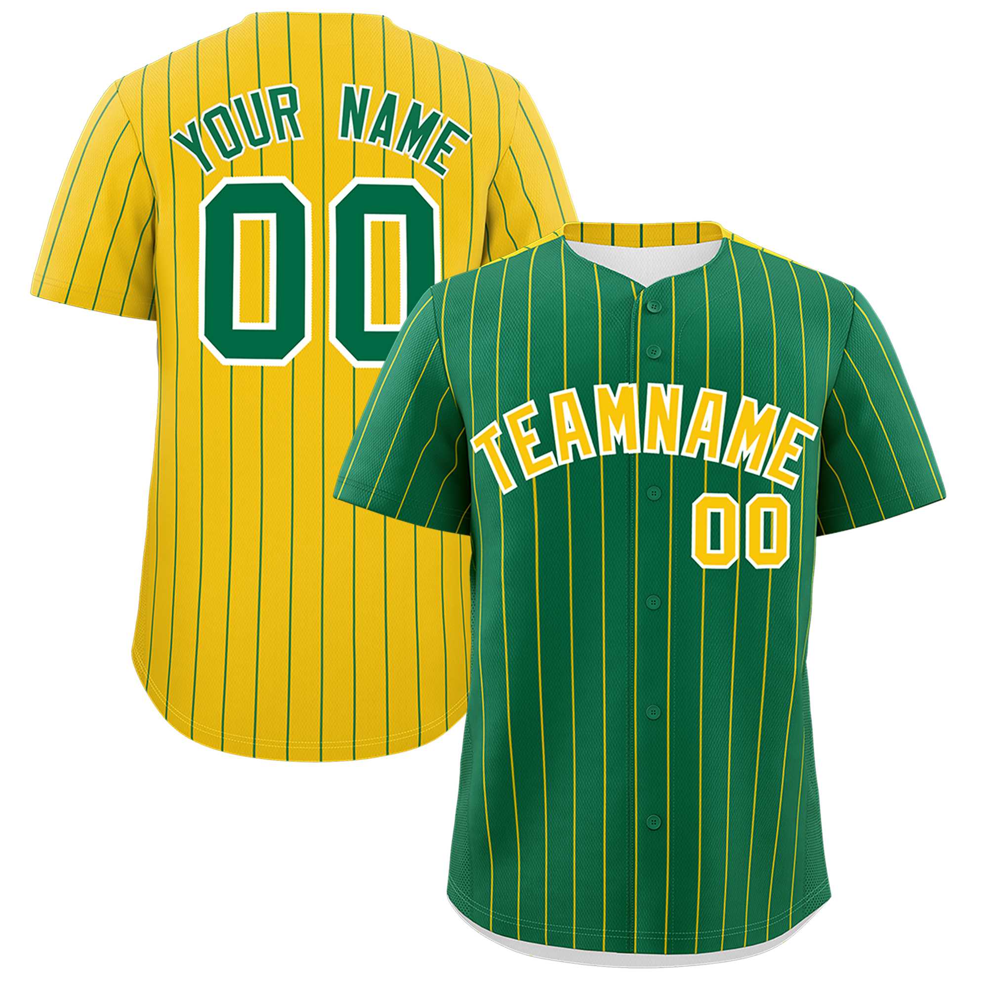 Custom Kelly Green Gold Pinstripe Personalized Two-Tone Authentic Baseball Jersey