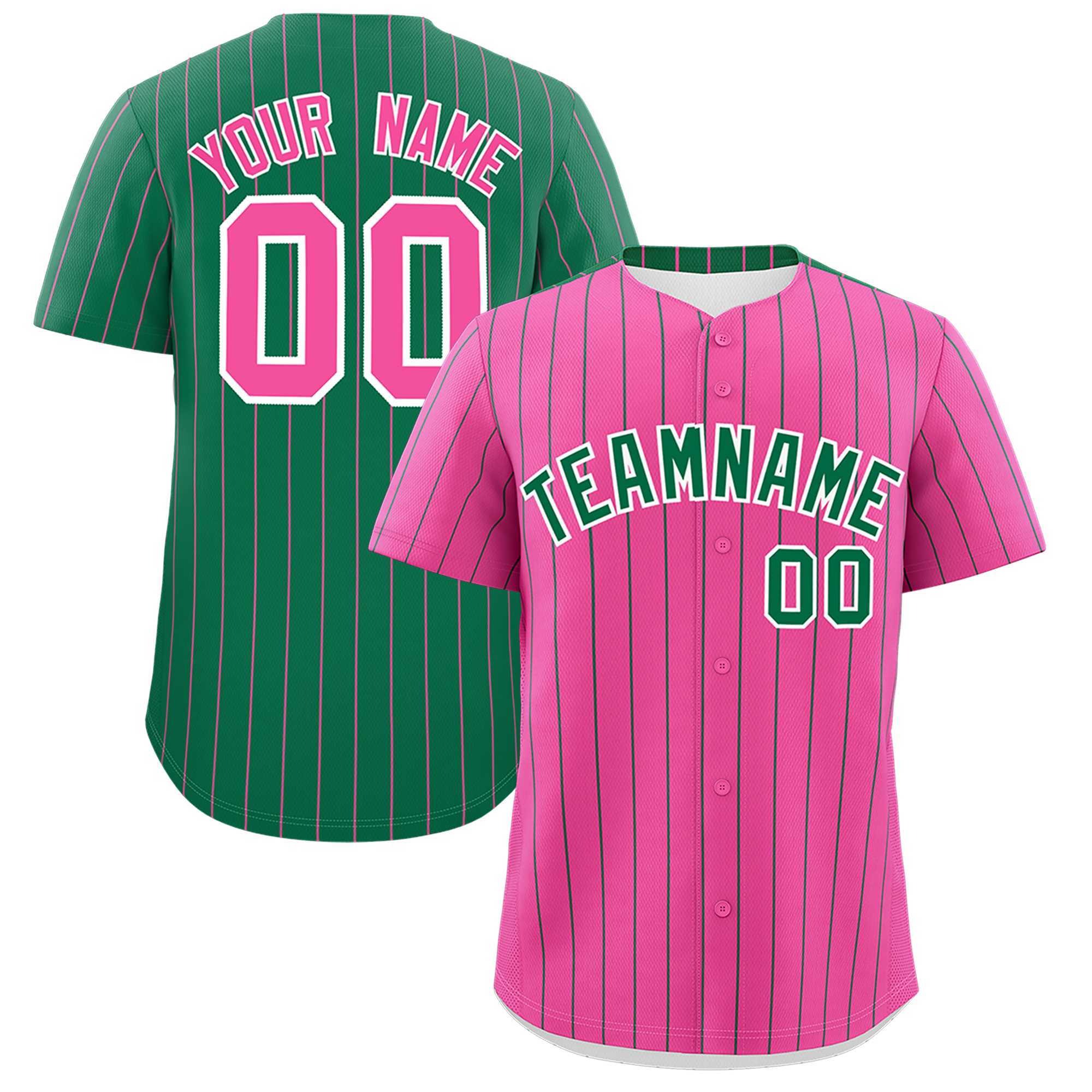 Custom Pink Kelly Green Pinstripe Personalized Two-Tone Authentic Baseball Jersey