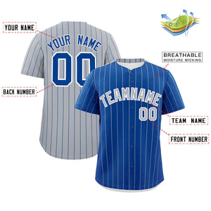 Custom Royal Gray Pinstripe Personalized Two-Tone Authentic Baseball Jersey