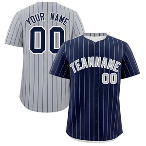 Custom Navy Gray Pinstripe Personalized Two-Tone Authentic Baseball Jersey