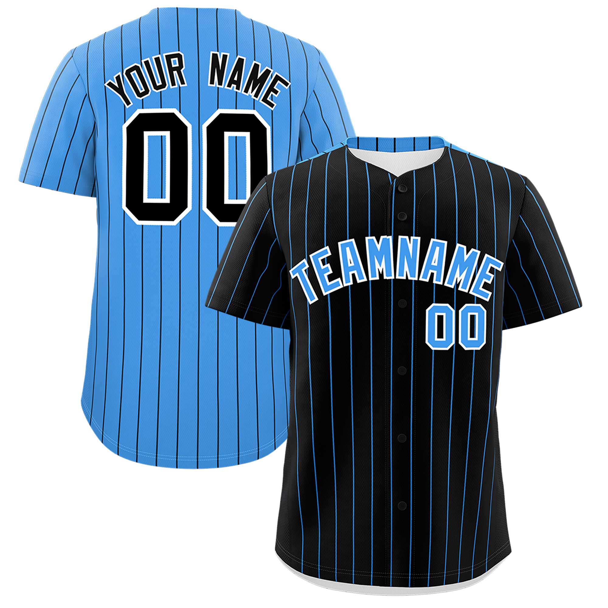 Custom Black Powder Blue Pinstripe Personalized Two-Tone Authentic Baseball Jersey