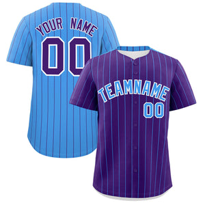 Custom Purple Powder Blue Pinstripe Personalized Two-Tone Authentic Baseball Jersey