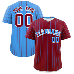 Custom Crimson Powder Blue Pinstripe Personalized Two-Tone Authentic Baseball Jersey