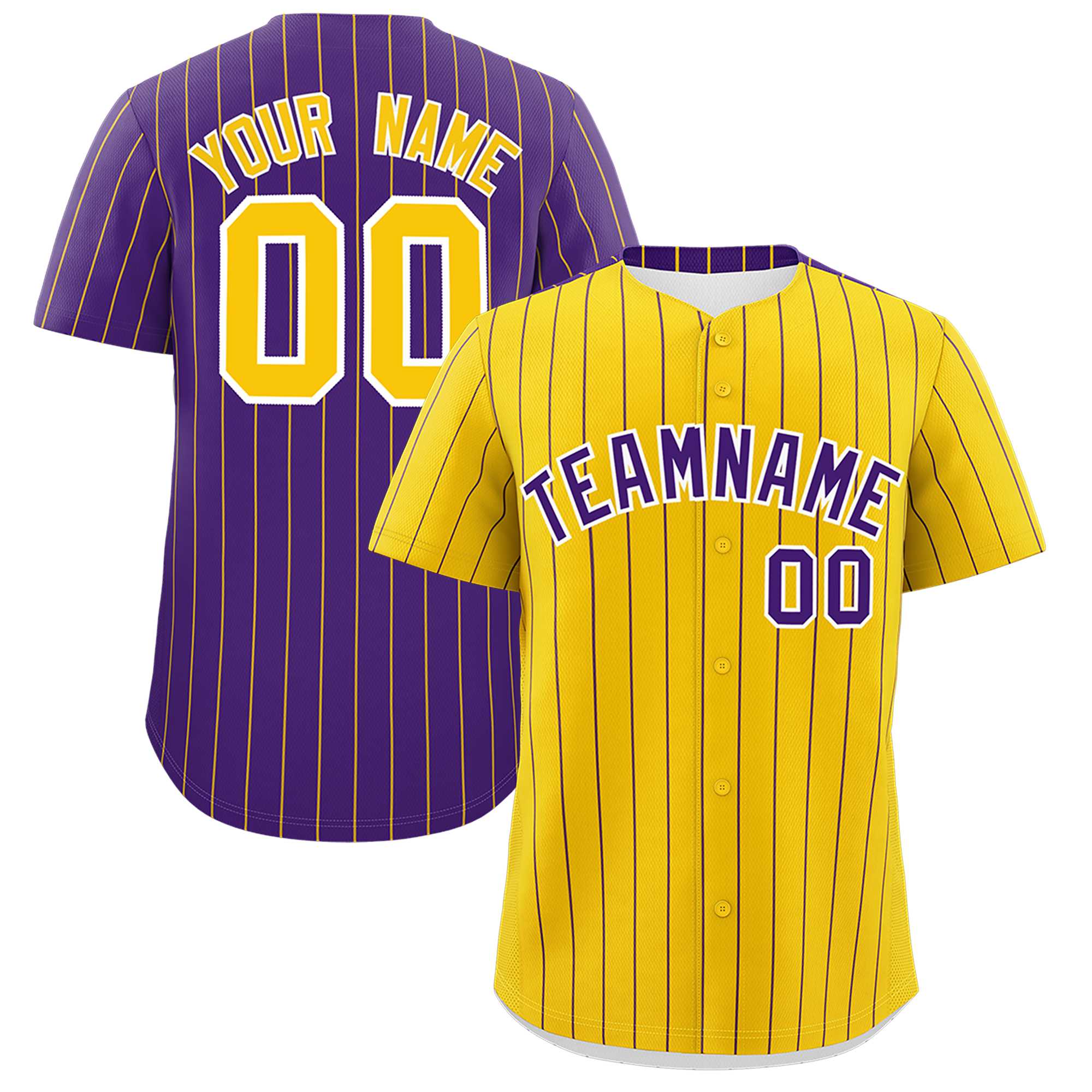 Custom Gold Purple Pinstripe Personalized Two-Tone Authentic Baseball Jersey