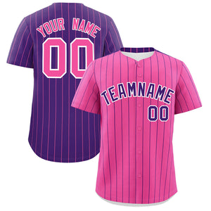 Custom Pink Purple Pinstripe Personalized Two-Tone Authentic Baseball Jersey