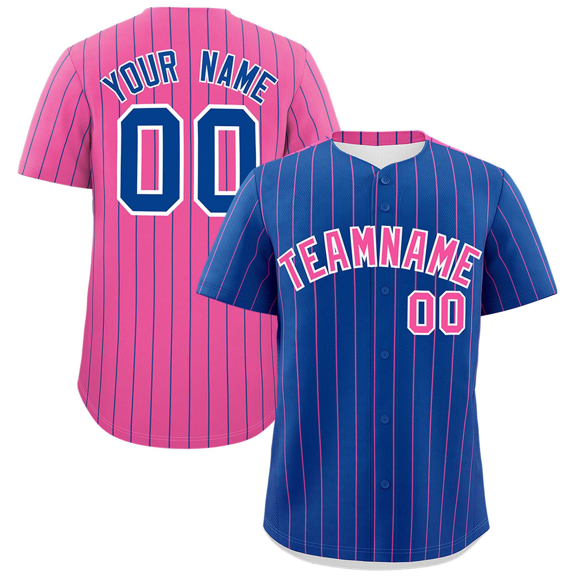 Custom Royal Pink Pinstripe Personalized Two-Tone Authentic Baseball Jersey