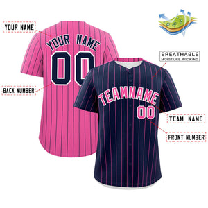 Custom Navy Pink Pinstripe Personalized Two-Tone Authentic Baseball Jersey