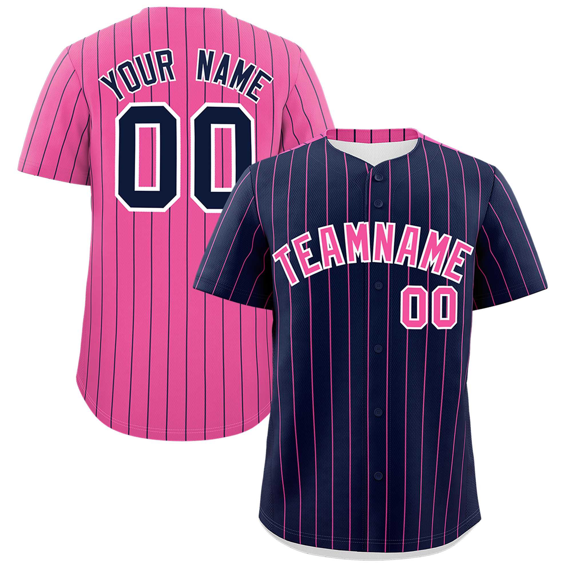 Custom Navy Pink Pinstripe Personalized Two-Tone Authentic Baseball Jersey