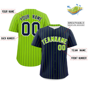 Custom Navy Neon Green Pinstripe Personalized Two-Tone Authentic Baseball Jersey