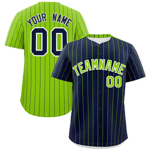 Custom Navy Neon Green Pinstripe Personalized Two-Tone Authentic Baseball Jersey