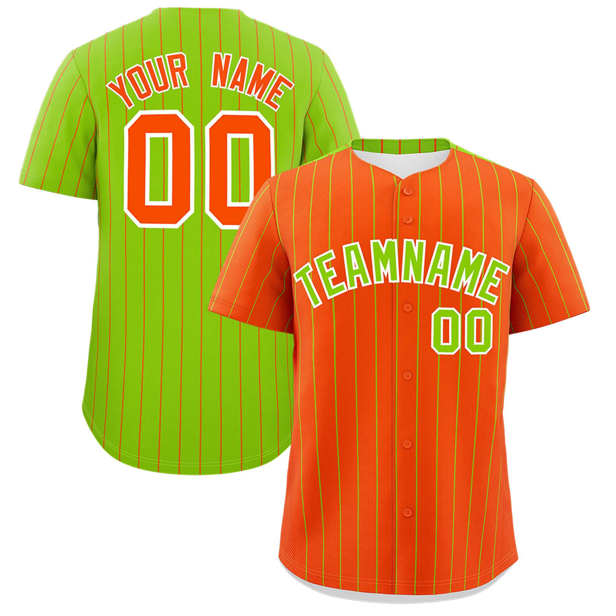 Custom Orange Neon Green Pinstripe Personalized Two-Tone Authentic Baseball Jersey