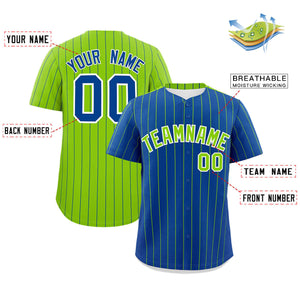 Custom Royal Neon Green Pinstripe Personalized Two-Tone Authentic Baseball Jersey