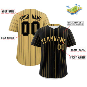 Custom Black Old Gold Pinstripe Personalized Two-Tone Authentic Baseball Jersey