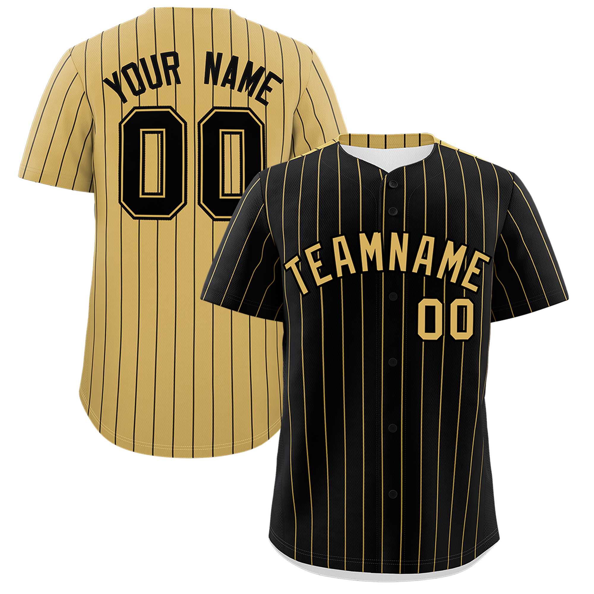 Custom Black Old Gold Pinstripe Personalized Two-Tone Authentic Baseball Jersey