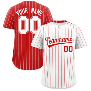 Custom White Red Pinstripe Personalized Two-Tone Authentic Baseball Jersey